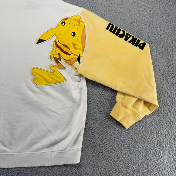 Pokemon Sweatshirt Adult Large White Yellow Pikachu Patch Boxy Spellout Litlab - Picture 8 of 11